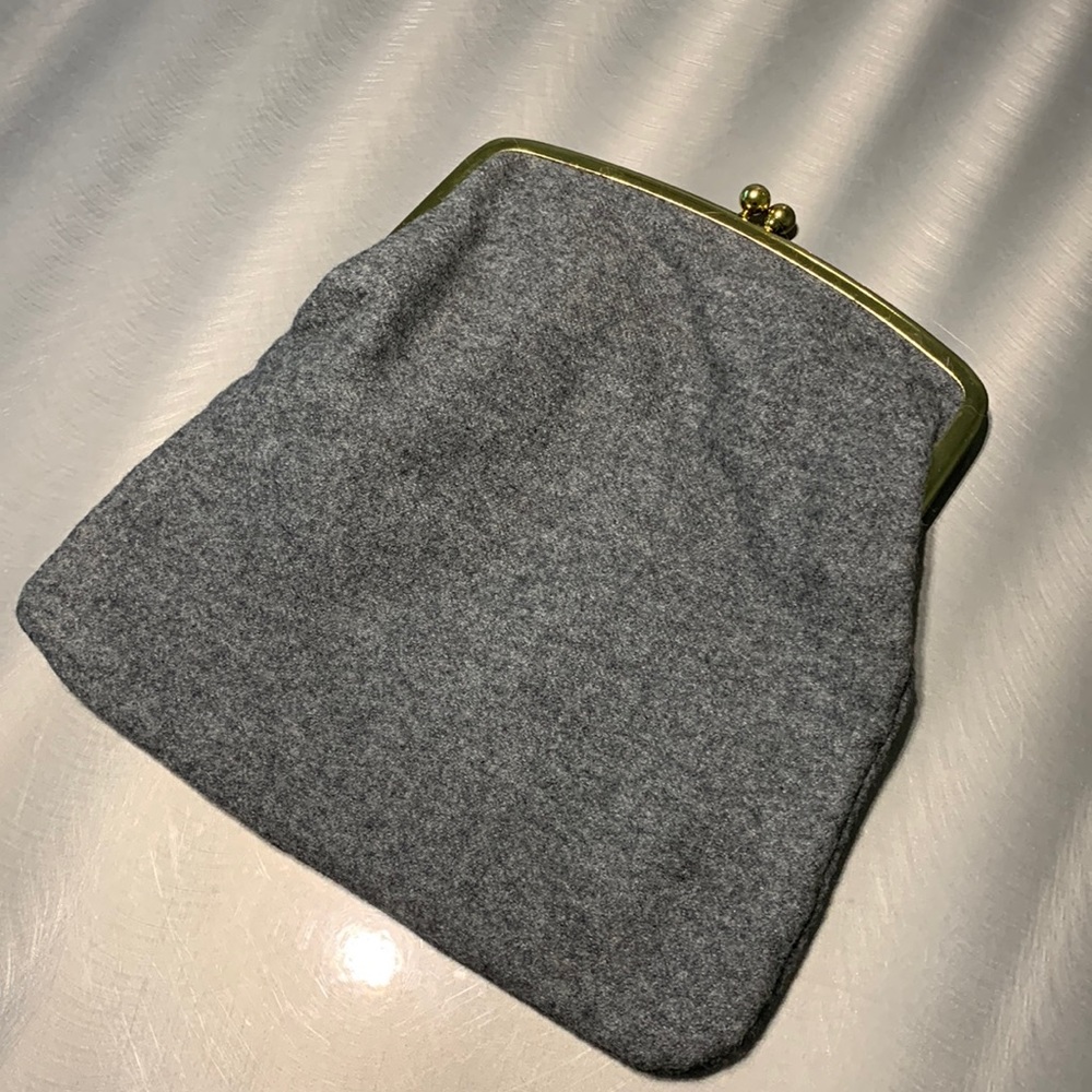 Vintage Budd Leather Creation Gray Wool Clutch Purse